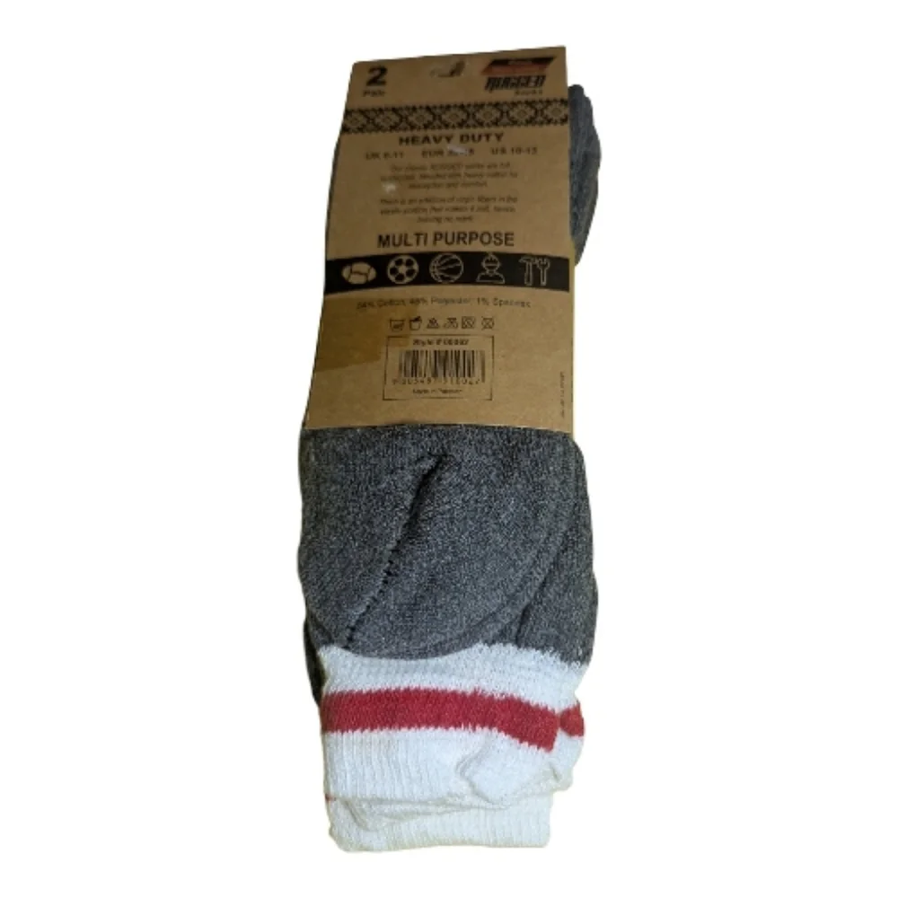 Rugged Socks 2 Pack US Mens 10-13 Gray Classic Heavy Cushion